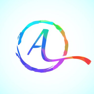 Düşük polyester alfabe A, El beyaz arkaplanda bir fırça çemberinde harf çizdi