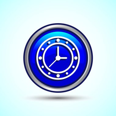 Saat Simgesi Tasarım İllüstrasyonu, Uygulamalar ve Web siteleri için Saat Simgesi, Mavi Renkli Yuvarlak Düğme Tasarımı