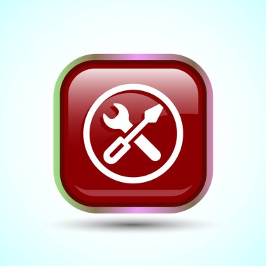 Uygulamalar ve Web siteleri için Servis Simgesi Tasarım, Bakım Araçları Simgesi, Kırmızı Renk Kare Düğmesi Tasarımı