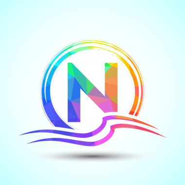 İlk harf N, su dalgaları ve güneş. Plaj logosu tasarımı