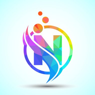 Biyoteknoloji logo tasarımı konseptine sahip çokgen N harfi. Bilim teknolojisi logosu