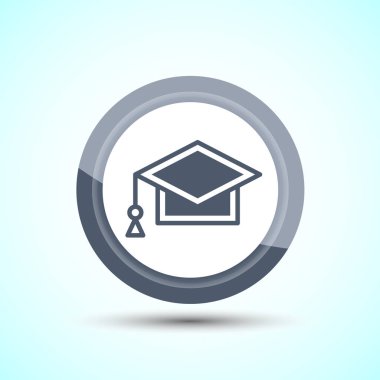 Mezuniyet Şapkası Tasarım İllüstrasyonu, Uygulamalar ve Web siteleri için Akademik Kapak Simgesi, Gri Renk Düğmesi Tasarımı