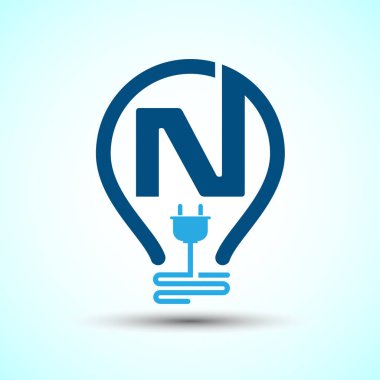 İlk harf N, elektrik ampulü ve fişi ile. Elektrik logosu tasarım şablonu