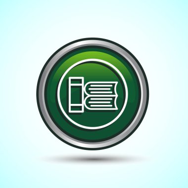 Kitap Simgesi Tasarım İllüstrasyonu, Uygulamalar ve Web siteleri için Kitap Simgesi, Yeşil Renk Yuvarlak Düğme Tasarımı