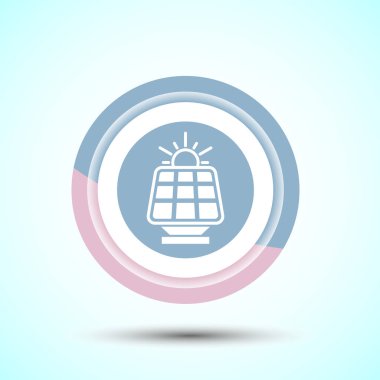 Güneş Paneli Simgesi Tasarım İllüstrasyonu, Güneş Paneli Elektrik İstasyonu işareti, Pastel Renk Düğmesi Tasarımı