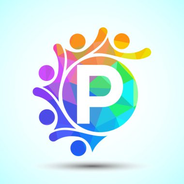 İnsanları birbirine bağlayan P alfabesi. Takım, işbirliği logosu işareti