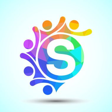 İnsanları birbirine bağlayan S alfabesi. Takım, işbirliği logosu işareti