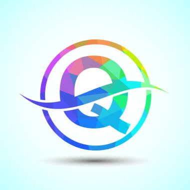 Swoosh ya da okyanus dalgası logosu dizaynlı İngiliz alfabesi Q. Şirket iş kimliği için grafiksel alfabe sembolü