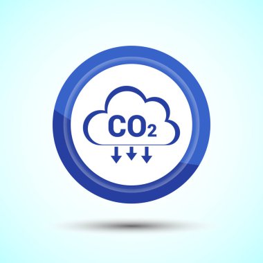 Karbon dioksit tasarım illüstrasyonu, CO2 gaz ikonunu azalt, Mavi Renk Düğmesi Tasarımı