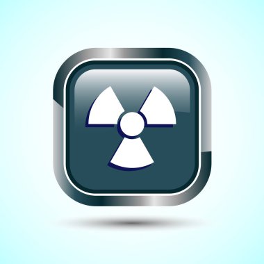 Radyasyon ikonu tasarım illüstrasyonu, biyolojik tehlike simgesi, Gri Renk kare düğmesi tasarımı