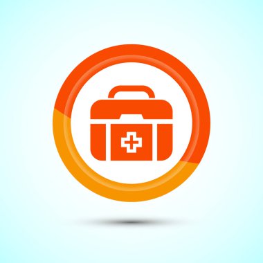 Tıbbi ilk yardım çantası ikonu, acil sağlık kutusu işareti. Gri Gölge Düğmesi Tasarımı