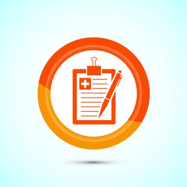 Tıbbi rapor ikonu tasarım illüstrasyonu, teşhis raporu ikonu, tıbbi reçete. Turuncu Renk Düğmesi Tasarımı