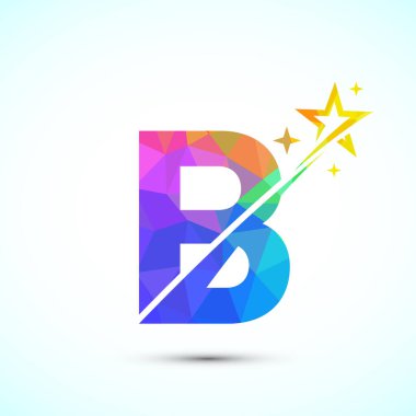 Swoosh ve yıldız logosu ikonlu ilk alfabe B. Soyut yıldız logosu sembol tasarımı