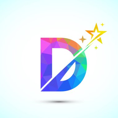 D alfabesi, yıldız logosu ikonlu. Soyut yıldız logosu sembol tasarımı