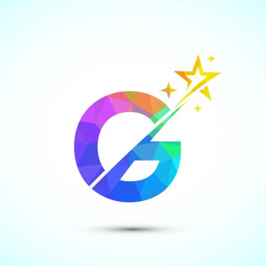 G harfi ile başlayan alfabe G ve yıldız logosu simgesi. Soyut yıldız logosu sembol tasarımı