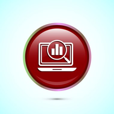 Veri analiz ikonu tasarım illüstrasyonu. Pazar araştırması, analitik simge, Kırmızı Renkli Yuvarlak Düğme Tasarımı