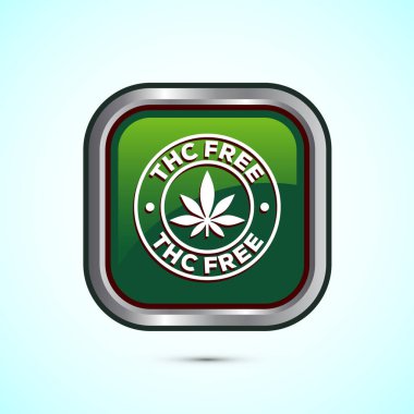THC ücretsiz ikon tasarım illüstrasyonu, CBD kenevir yağı etiketi, marihuana yağı, Yeşil Renk Kare Düğme Tasarımı