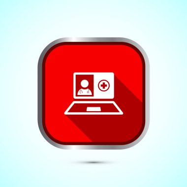 Çevrimiçi sağlık ikonu tasarımı, Sanal Sağlık Hizmetleri işareti, Kırmızı Gölge Düğmesi Tasarımı