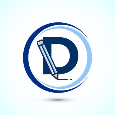 Kalem ikonlu D harfi. Eğitim, öğrenci ya da kurumsal kimlik logosu