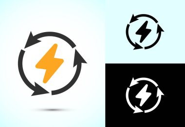 Yenilenebilir enerji ikonu tasarımı çizimi. Yenilenebilir güç işareti sembolü