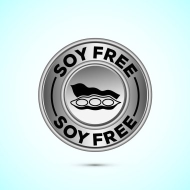 Soya ya da soya ikonu tasarımı. Soya alerjisi olmayan ürün besin işareti, Gümüş Renkli Düğme Tasarımı