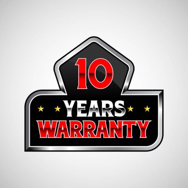 Reklamcılık 10 yıl garanti etiketi, rozet, simge, logo, kırmızı ve gümüş renkli
