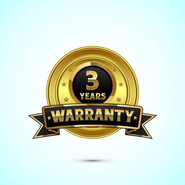 Lüks 3 yıl garanti etiketi, rozet, simge, logo, altın ve siyah renkli