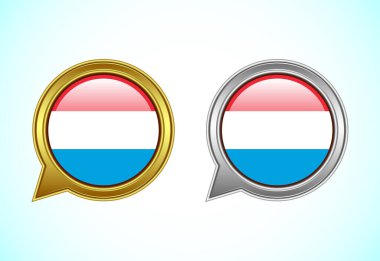 Lüksemburg bayrağı konuşma balonu. Altın ve gümüş renkli bayrak simgesi