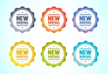 Yeni gelen etiketi, satış etiketi ve bayrak simgesi seti