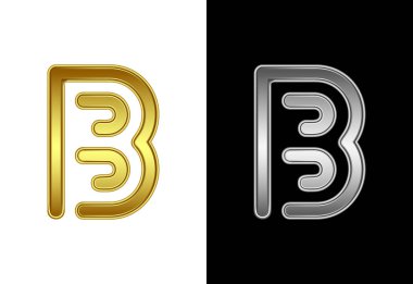 Alfabe B 'nin ilk harfi altın ve gümüş renginde. Şirket iş kimliği için grafiksel alfabe sembolü