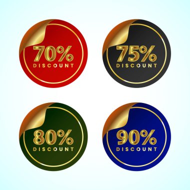 İndirim ikonları. Özel fiyat tabelaları. 70, 75, 80 ve yüzde 90 indirimli semboller.