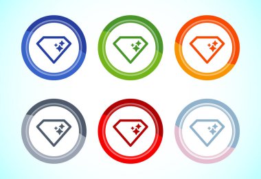 Elmas simgesi tasarım illüstrasyonu. Mücevher ve mücevher simgesi, 6 renk düğmesi dizaynı