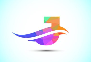 J alfabesi, swoosh ya da okyanus dalgası logosu tasarımlı. Şirket iş kimliği için grafiksel alfabe sembolü