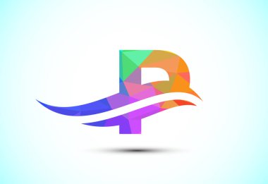 P alfabesi, swoosh ya da okyanus dalgası logosu dizaynı. Şirket iş kimliği için grafiksel alfabe sembolü