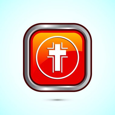 Hristiyan haçı tasarım çizimi, din işareti. Kutsal çapraz logo sembolü, Turuncu renkli kare düğme tasarımı