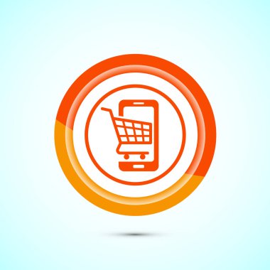 Çevrimiçi alışveriş ikonu tasarımı illüstrasyonu. Uygulamalar ve web siteleri için alışveriş sembolü. Turuncu renk düğmesi tasarımı