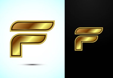 İngiliz alfabesi F, altın rengi. Şirket iş kimliği için grafiksel alfabe sembolü