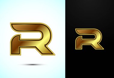 İngiliz alfabesi R 'nin altın rengi. Şirket iş kimliği için grafiksel alfabe sembolü