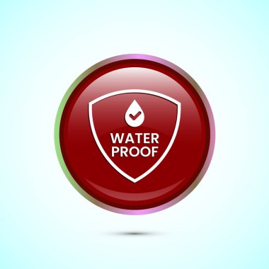 Waterproof icon design illustration, water resistant signs, liquid proof protection. Red color round button design clipart