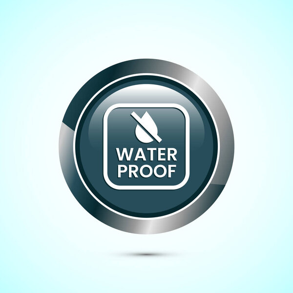 Waterproof icon design illustration, water resistant signs, liquid proof protection. Gray color round button design