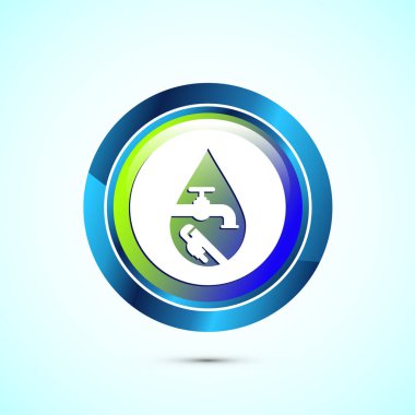 Water supply service icon design illustration. Plumbing repair service sign symbol, Glossy round button design clipart