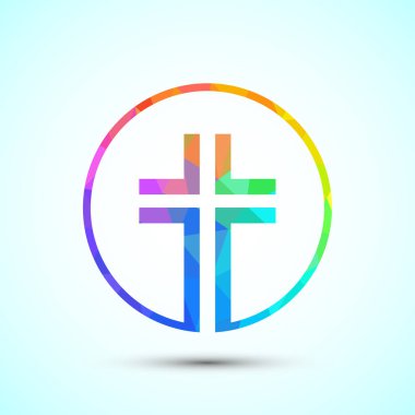 Hristiyan haçı tasarım çizimi, din işareti. Kutsal haç logosu düşük poli stili