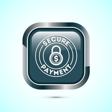 Güvenli ödeme ikonu tasarım illüstrasyonu, web sitesi, logo ve uygulama için ödeme güvenlik işareti. Gri renkli kare düğme tasarımı