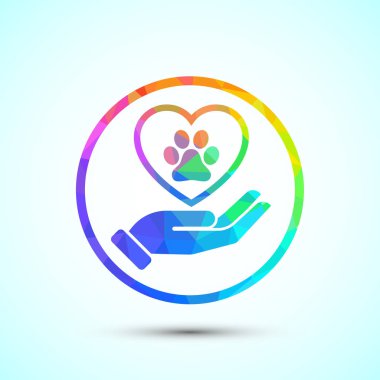 Hayvan dostu ikon tasarımı illüstrasyonu, hayvan dostu etiket, rozet, işaret, düşük poli tarzı sembol