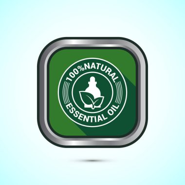 Essential oil icon design, 100 percent essential oil icon for product certificate tag, Green shadow button design  clipart