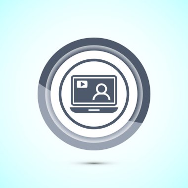 Video dersleri simge tasarımı illüstrasyonu, Video konferans simgesi, Çevrimiçi seminer işareti, gri renk tasarım