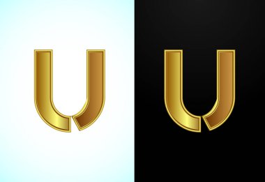 İngiliz büyük harfi U altın rengi. Şirket iş kimliği için grafiksel alfabe sembolü