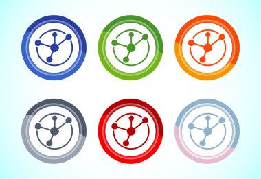 Veri bilimi ikonu tasarım illüstrasyonu. Büyük veri, dijital teknik simge, 6 renk düğmesi dizaynı