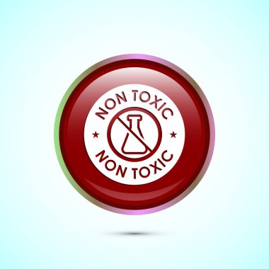 Zehirli olmayan ikon tasarımı çizimi. Zararlı bir kimyasal işaret yok. Kırmızı renk yuvarlak düğme tasarımı