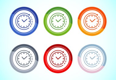 Uzun ömürlü simge tasarımı çizimi. Dayanıklılık simgesi tasarımı. Dayanıklılığı temsil ediyor. 6 renk düğmesi tasarımı